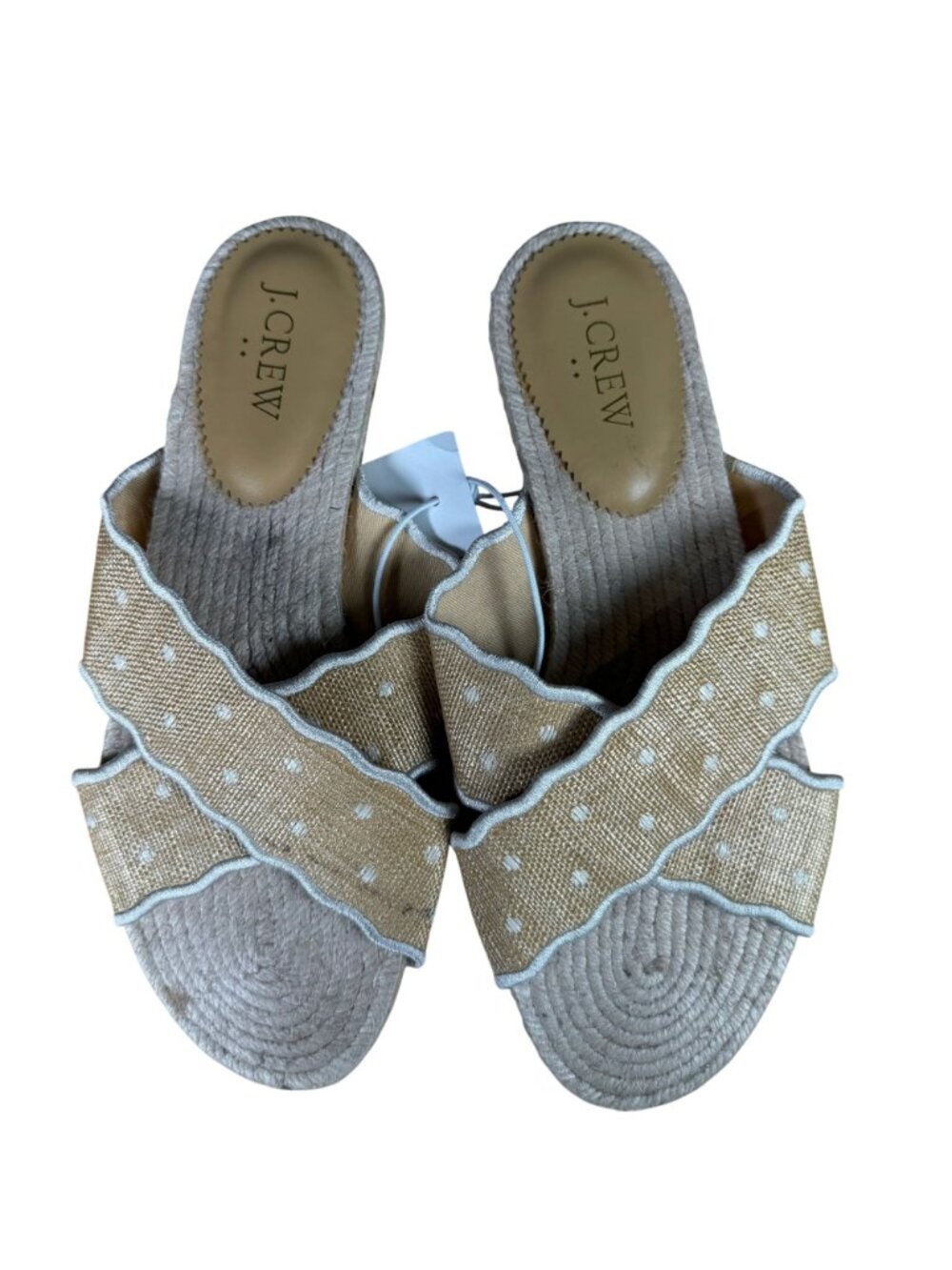 J. Crew Factory BZ198 Scalloped Polka-Dot Raffia Slide Sandals Size 8M NWT - Picture 3 of 7